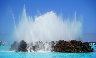 fountain, swimming pool, rocks
