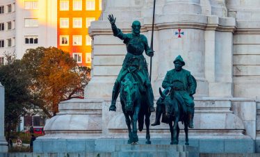 Don Quixote and Sancho Panza Equestrian Statues in Madrid, Spain