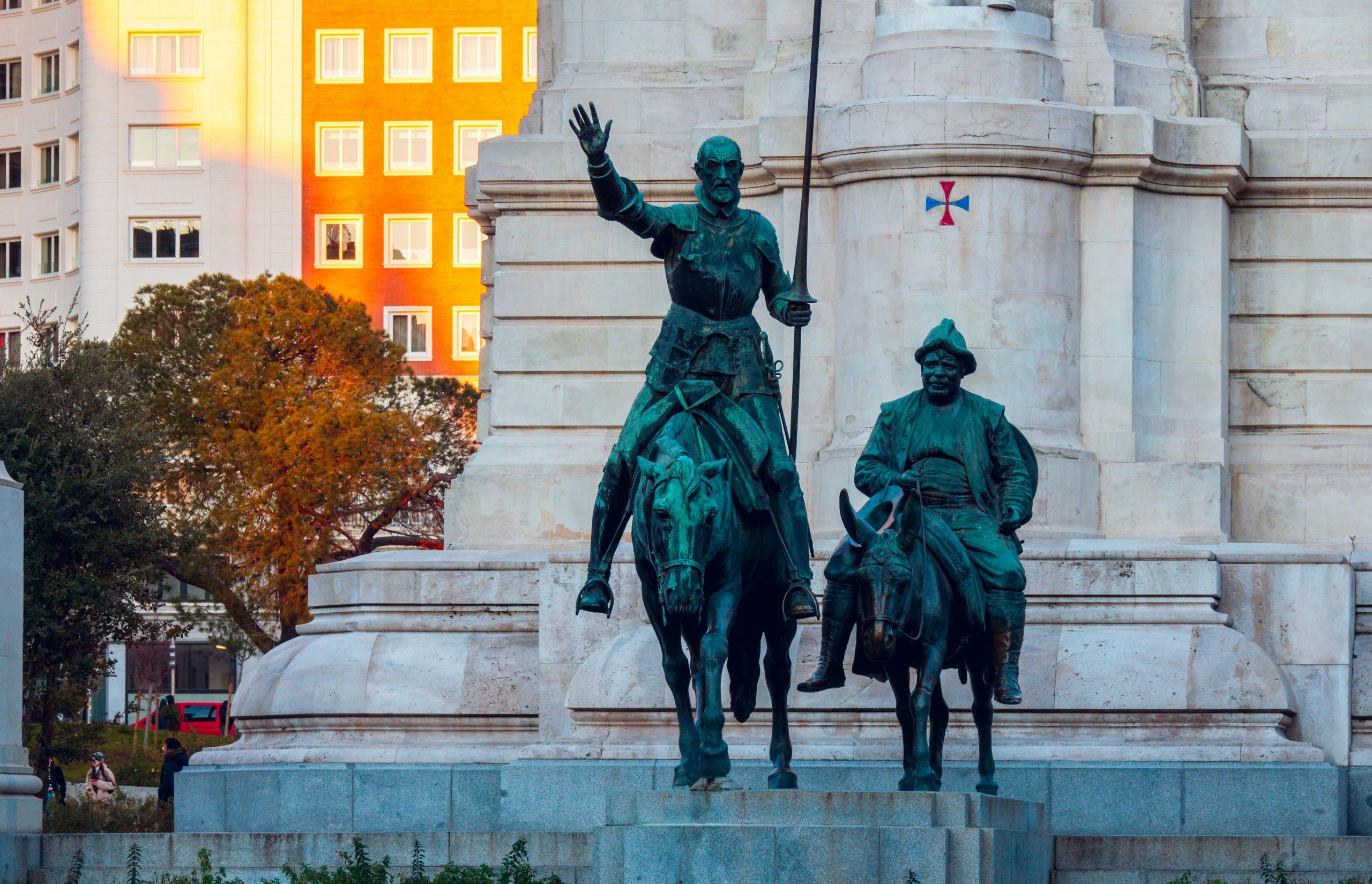 Don Quixote and Sancho Panza Equestrian Statues in Madrid, Spain